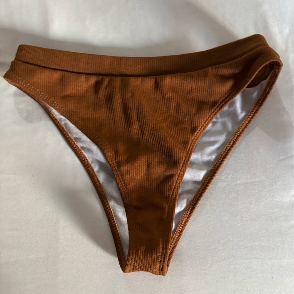 Brown Ribbed Bikini Bottom